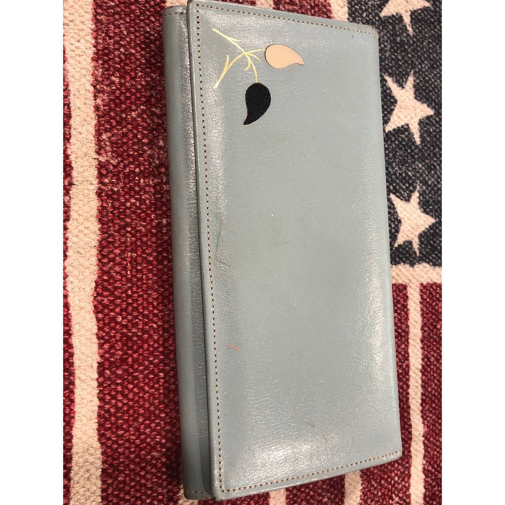 Vintage New Yorker Blue Leather Wallet Kiss Lock Sable Cowhide Retro Mid Century